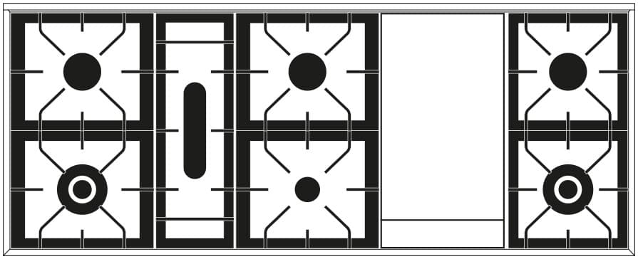 Ilve, Professional Plus spis 150 cm, 7 gas + stekbord, ugn 90 + 60