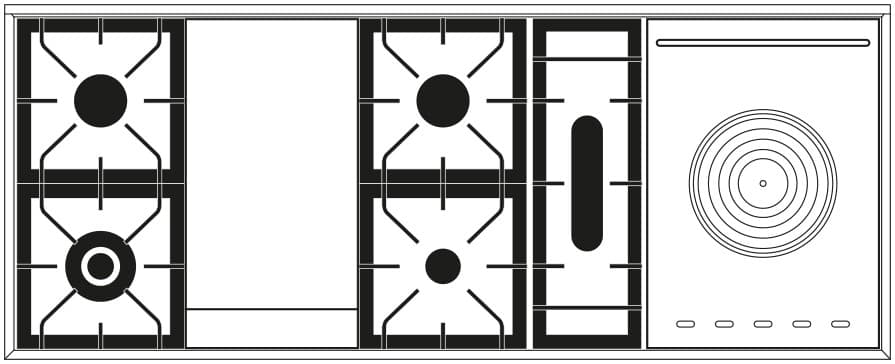 Ilve, Professional Plus spis 150 cm, 5 gas + stekbord + coup de feu, ugn 90 + 60