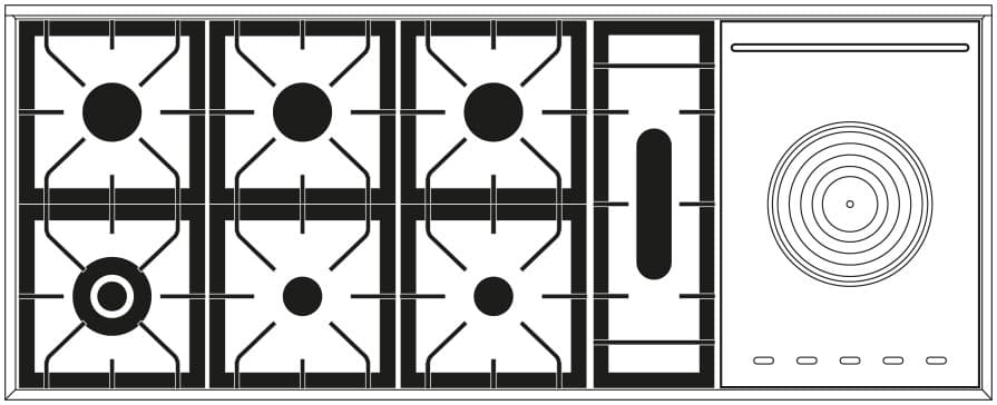 Ilve, Professional Plus spis 150 cm, 7 gas + coup de feu, ugn 90 + 60